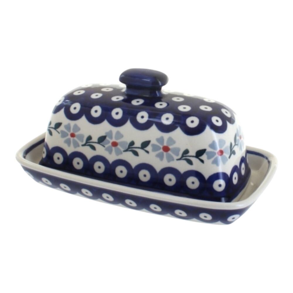 NEW Boleslawiec BUTTER DISH Poland Pottery Peacock Forget Me Not Floral 7.75” - Picture 6 of 9